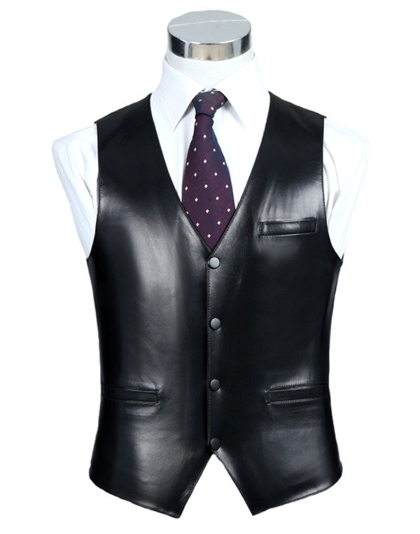 Genuine Sheep Leather Formal Waistcoat for Men in Brown and Black color WC07